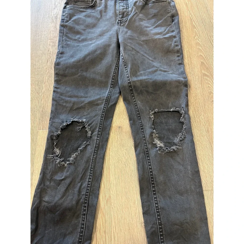 Free People Distressed High Rise Skinny‎ Jeans Faded Black Knee Blowout Size 29